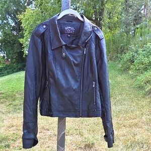 Blanc Noir Asymmetrical Vegan Leather Motorcycle Jacket Black XL
